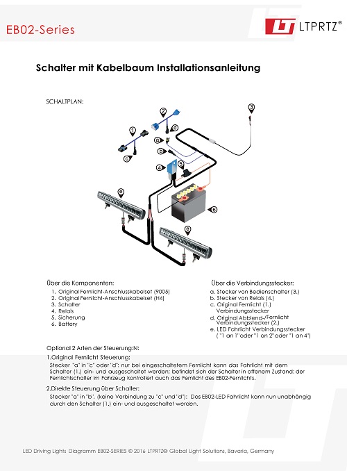 LIGHTPARTZ® Relais Kabelsatz 6 Deutsch-Stecker mit Schalter