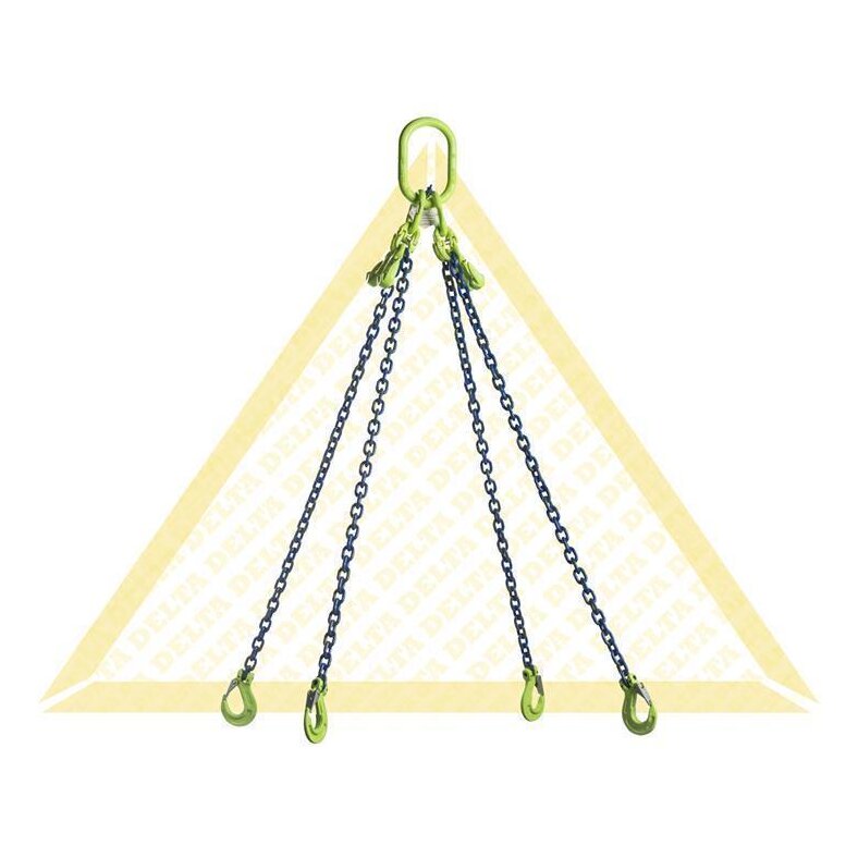 deltalock sling chains 2.12 t with clevis hook with snap-lock and shortening hook 4 strand 6 mm / 1 m Grade 100