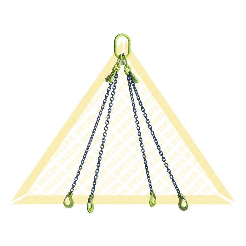 deltalock sling chains 3.75 t with clevis hook with snap-lock and shortening hook 4 strand 8 mm / 4 m Grade 100