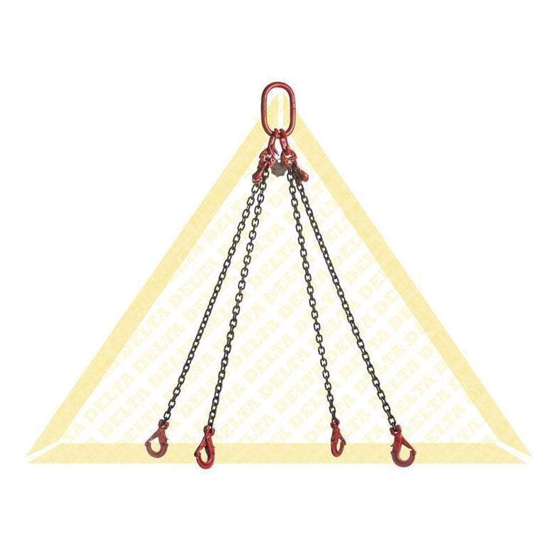 DELTALOCK Anschlagketten 1.7 t mit selbstsichernden Gabelkopfhaken und Verkürzungshaken 4 Strang 6 mm / 1 m Grade 80