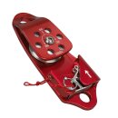 Automatic blocking pulley made of aluminum with swiveling side cover. Minimum breaking load 40kN, ce certified. For 10mm - 12mm ropes