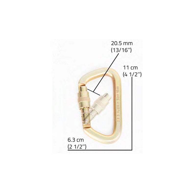 Steel locking carabiner. - Minimum breaking load : 50 kN. ce - certified