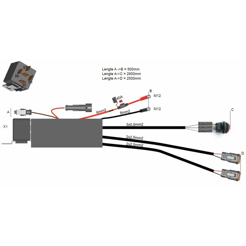 LED Wiring Harness 2x Spotlight >80w with H4 Adapter