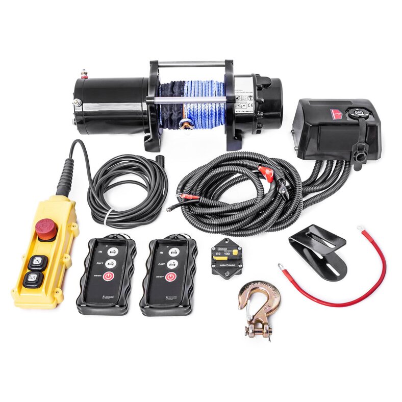 Electric hoisting winch plastic rope with radio remote control 300kg 12v