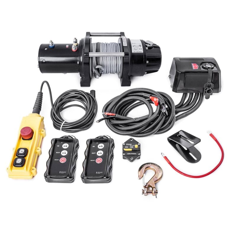 Electric hoisting winch steel cable with radio remote control 600kg 12v