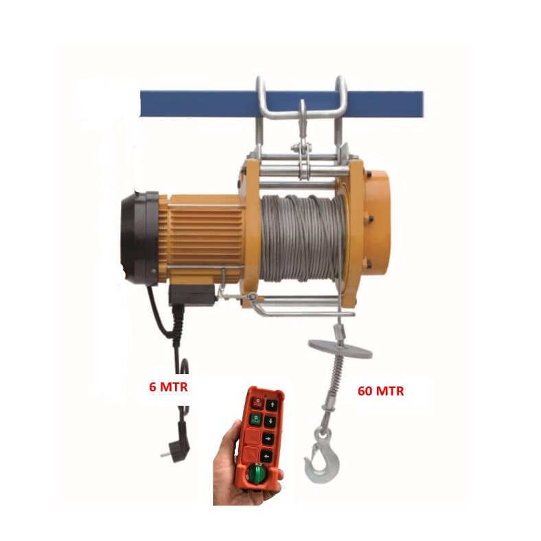 Electric winch hoist wire rope hoist with radio remote control 230v 250kg 60m