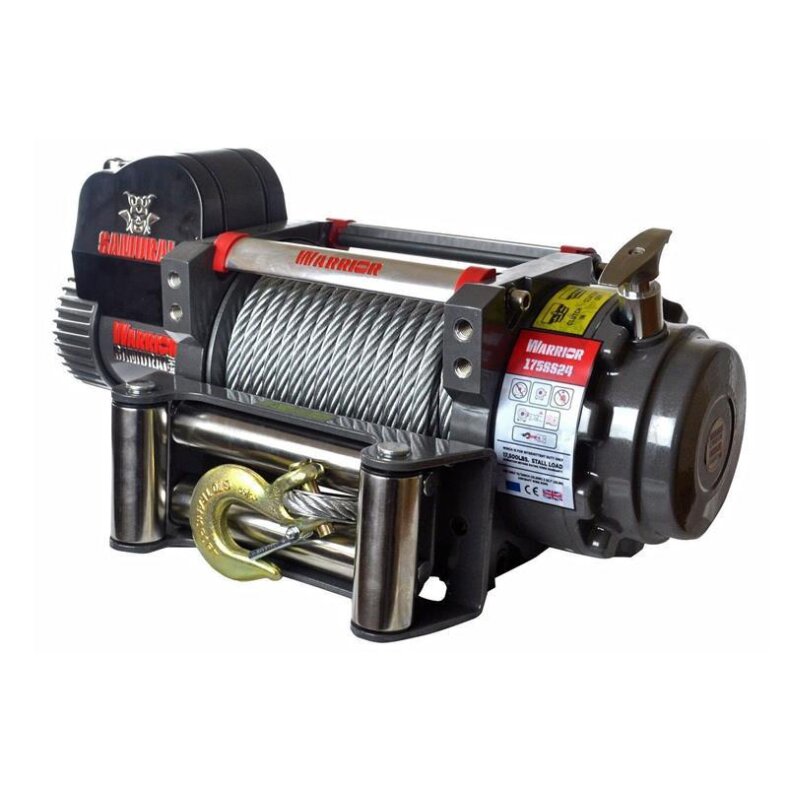 Electric winch warrior samurai s17500 7.9 t 24 v steel cable waterproof to ip68