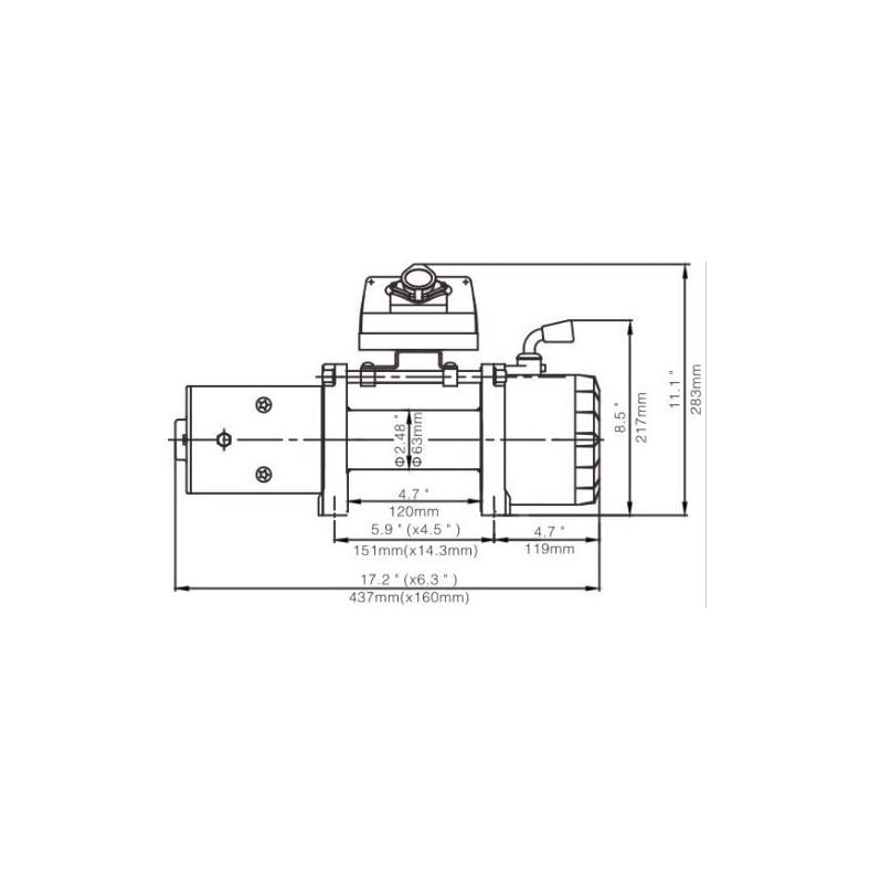 Electric winch runva 9500 Short Drum 4.3 t 12 v plastic rope